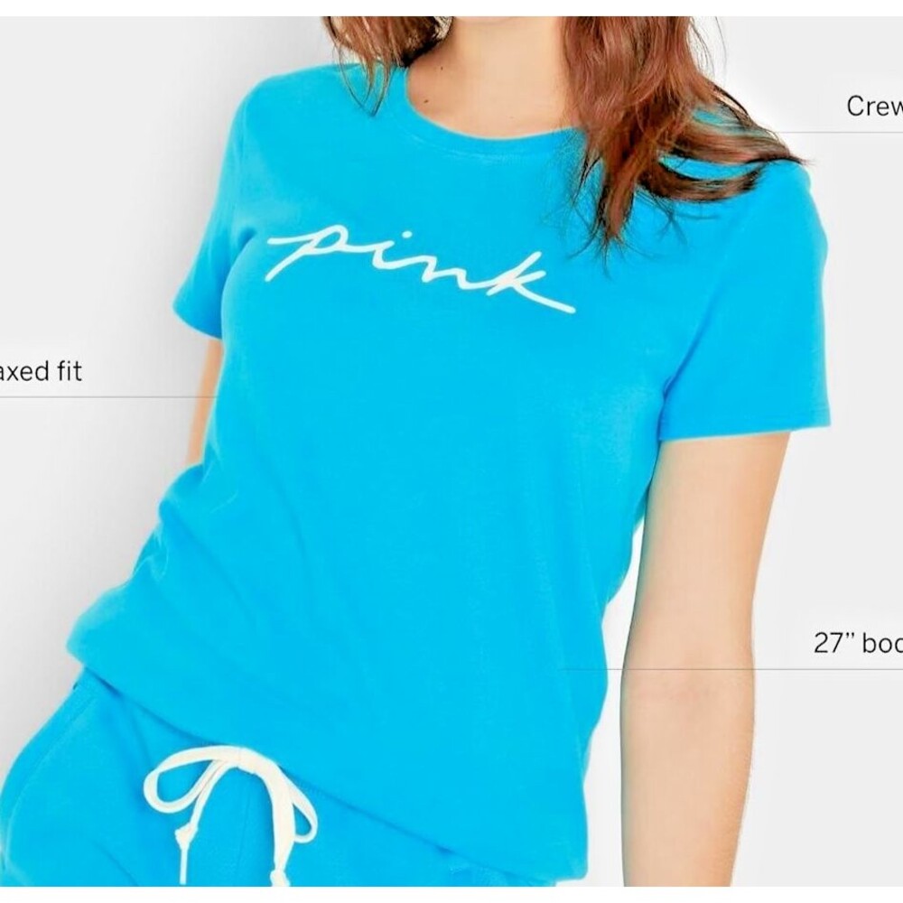 BRAND NEW VS Pink Everyday Tee Shirt Size XL Teal Gradient Script Logo NWT